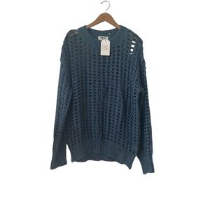 NEW Double Zero Slate Blue Open-Knit Oversized Sweater sz Small
